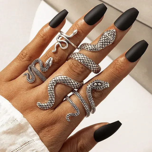 4pcs/set Gothic Snake Knuckle Finger for Women 2022 New Punk Style Silver Color Metal Animal Ring Jewelry набор колец