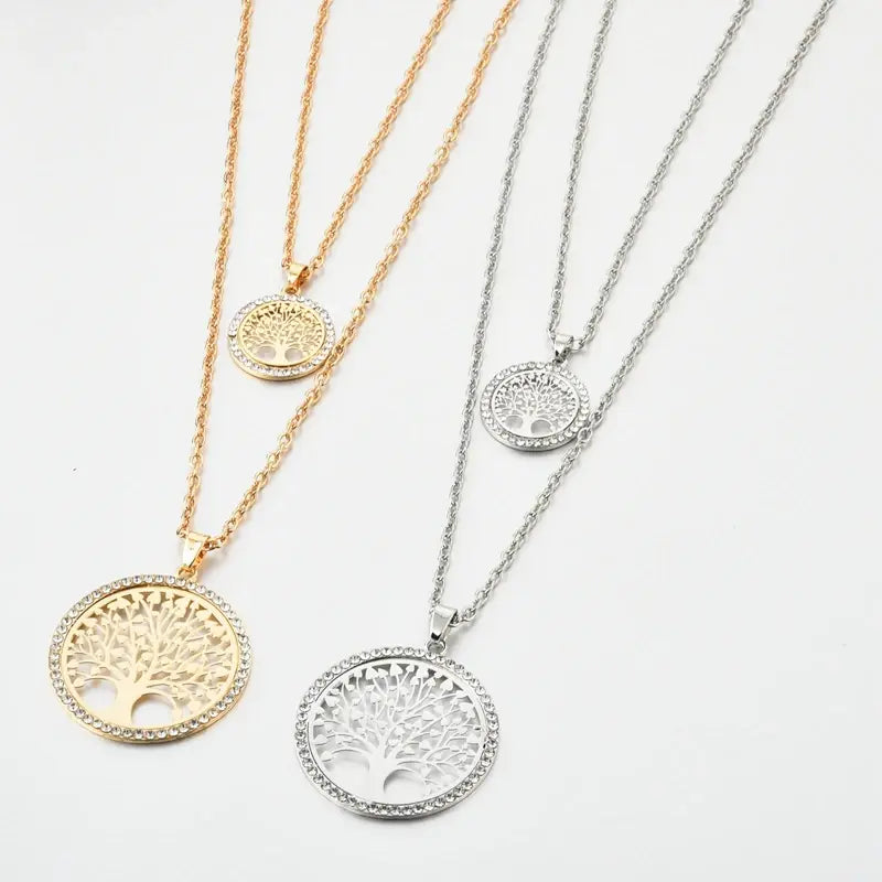 CHICVIE New Round Shape Tree Of Life Layered Necklace Pendants Gold Jewelry Chain Statement Stainless Steel Necklaces SNE180062