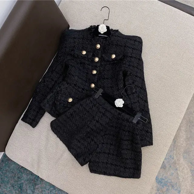 High Quality 2024 Autumn New Tweed 2 Two-Piece Set Sexy O-Neck Long Sleeve Single Breasted Jacket And Pants Club Party Set