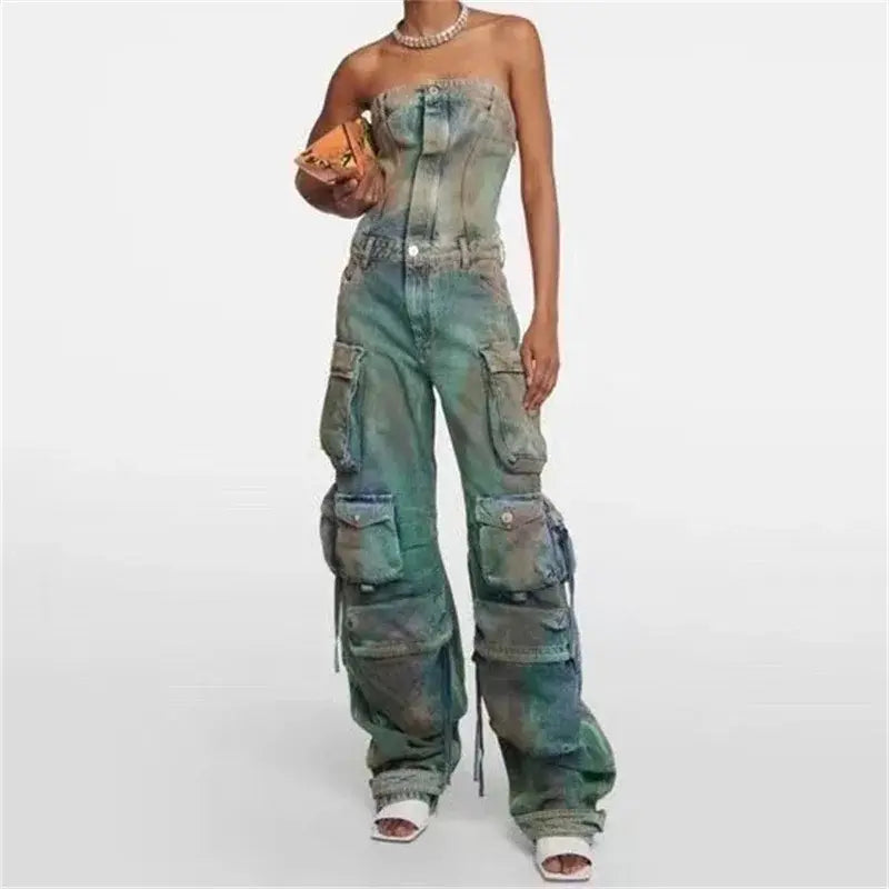 Spring 2024 New in Women's Jeans Washed Process  Fashion Worn-out Cargo Pants Big Name Cotton Straight Trousers y2k Clothes