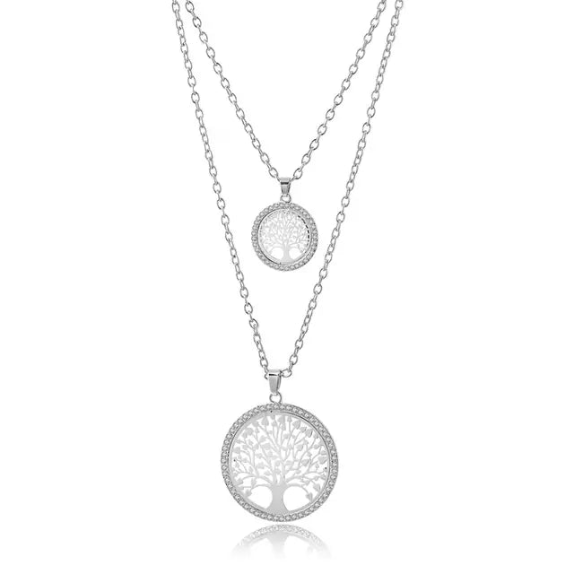 CHICVIE New Round Shape Tree Of Life Layered Necklace Pendants Gold Jewelry Chain Statement Stainless Steel Necklaces SNE180062