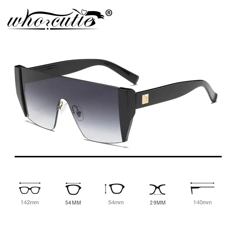 WHO CUTIE 2019 Futuristic One Piece Sunglasses Men Brand Designer Oversized Square Rimless Sun Glasses Black Shades Women OM504