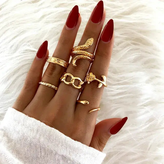 4pcs/set Gothic Snake Knuckle Finger  for Women 2022 New Punk Style Silver Color Metal Animal Ring  Jewelry набор колец