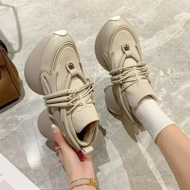 Women Sneakers Genuine leather Platform Sneakers Women Casual Shoes Chunky Sneaker 6CM Increase Designer Thick Sole Dad Shoes