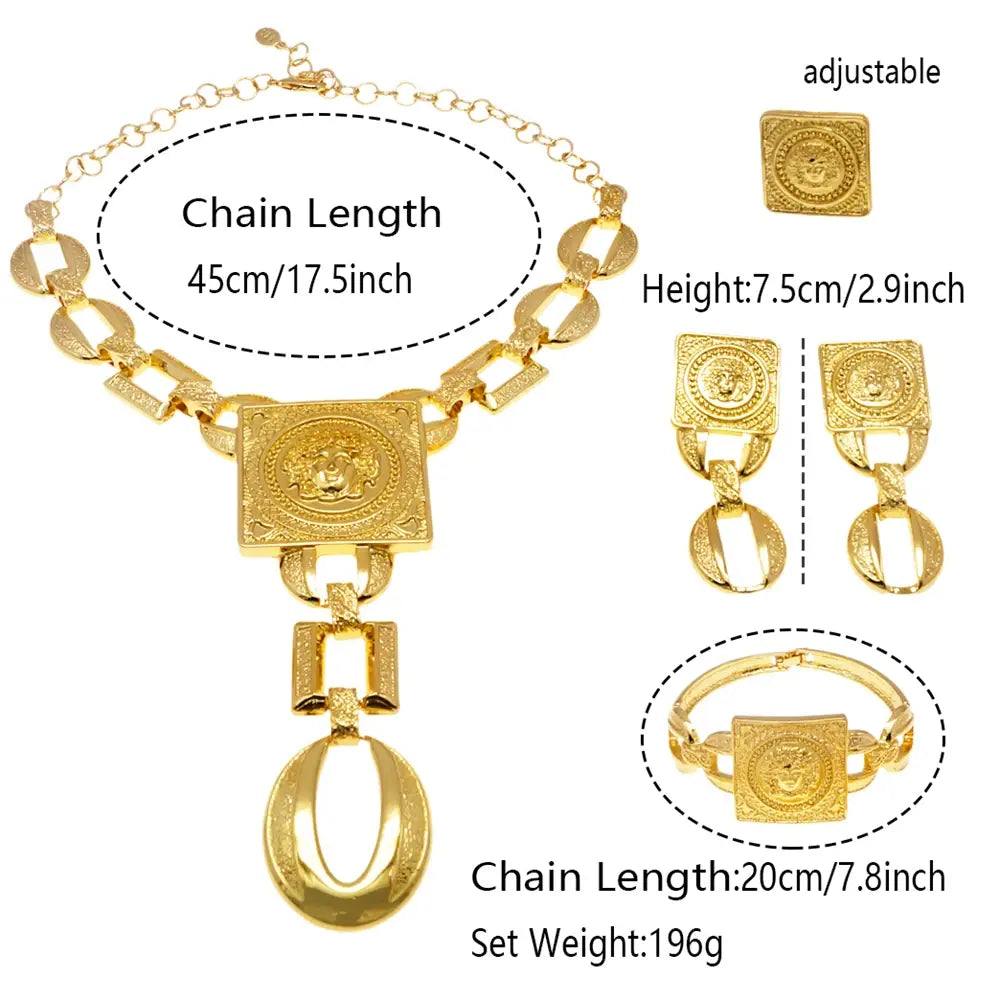 Hot Sale Fashion Woman Necklace Jewelry Set Face Shape Chain Pendant Design Big Earring Square Ring Gift Free Shipping