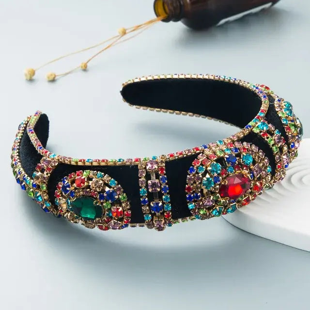 1Pcs Boho Fashion Rhinestone Hair Hoop Shiny Wide Brim Baroque Headband Women's Wedding Headwear Accessories 2022 New