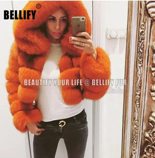 Women Lovely Pink hooded Fashion Jackets Real Big Fur Hooded Cropped Coats