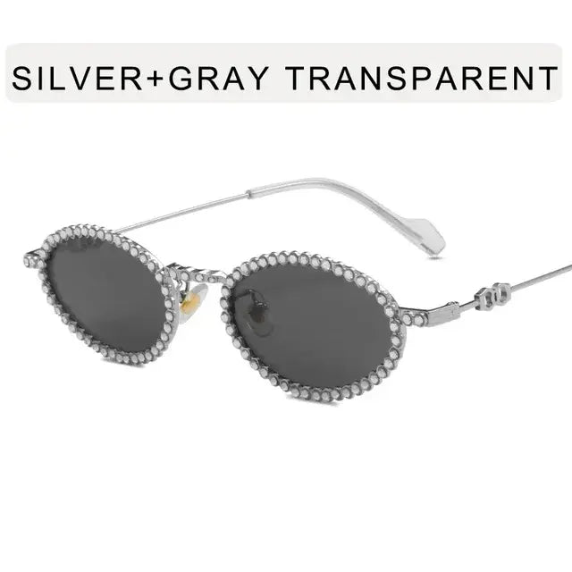 Fashion New Cool Female Full Diamond Oval Frame Sunglasses Female Girls Metal Temple Lady Wear Sun Glasses for Women Girls