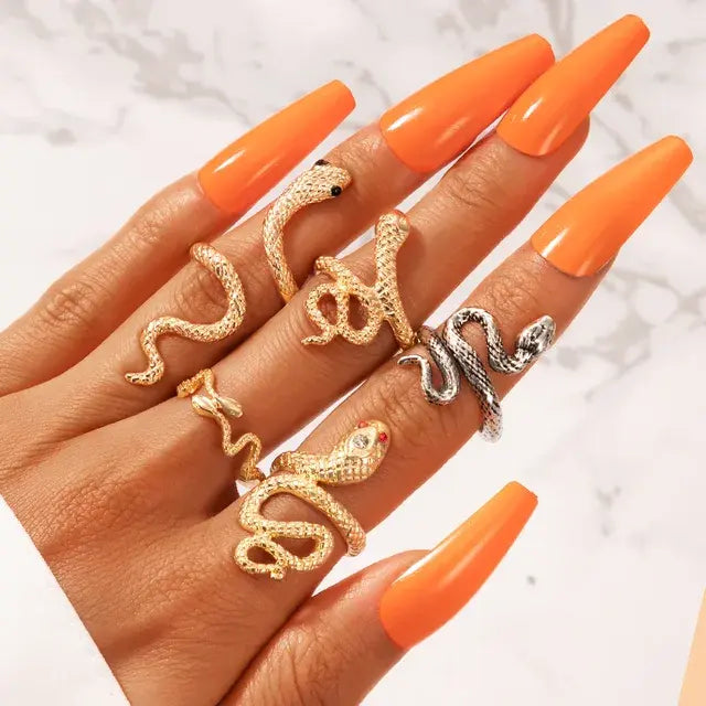 4pcs/set Gothic Snake Knuckle Finger  for Women 2022 New Punk Style Silver Color Metal Animal Ring  Jewelry набор колец