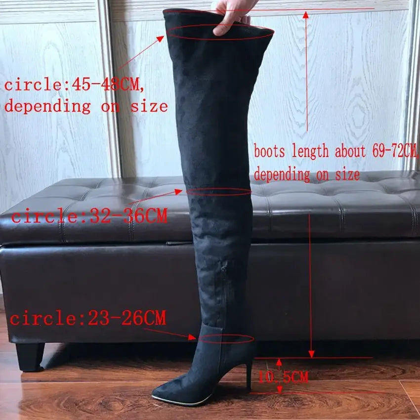 10.5CM Heels Women Shoes Dress Over Knee Winter Boots Woman Faux Suede Leather Boot Womens Thigh High Boots Ladies Snow Shoe