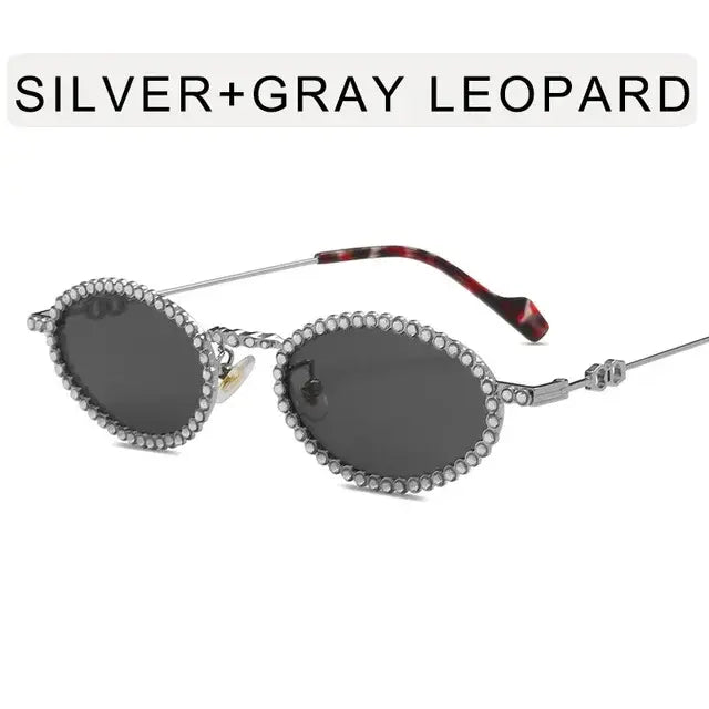 Fashion New Cool Female Full Diamond Oval Frame Sunglasses Female Girls Metal Temple Lady Wear Sun Glasses for Women Girls