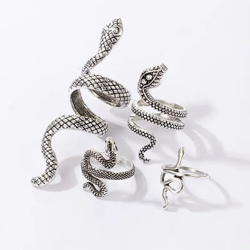 4pcs/set Gothic Snake Knuckle Finger  for Women 2022 New Punk Style Silver Color Metal Animal Ring  Jewelry набор колец