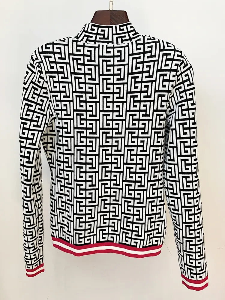 HIGH STREET Newest 2024 Designer Fashion Women Color Block Ribbons Geometric Monogram Jacquard Knit Pullover Sweater