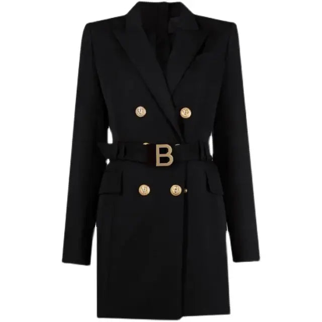 HarleyFashion Top Quality Women OL Office Blazer Dress with Belt Spring Design New Luxury Buttons