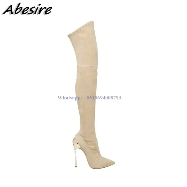 New Long Solid Thigh High Boots Side Zip Solid Stilettos High Heel Pointed Toe Women Over The Knee Boots Shoes botas de mujer