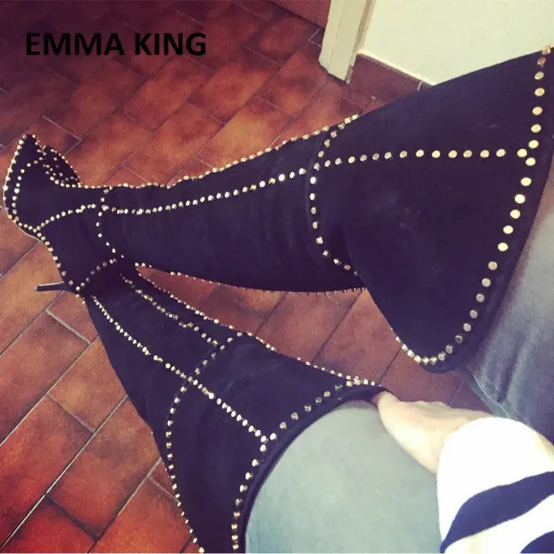 Autumn Winter Women Long Boots Sexy Suede Studded Rivets Over the Knee Thigh High Boots 2020 New Women Shoes Botas Altas Mujer