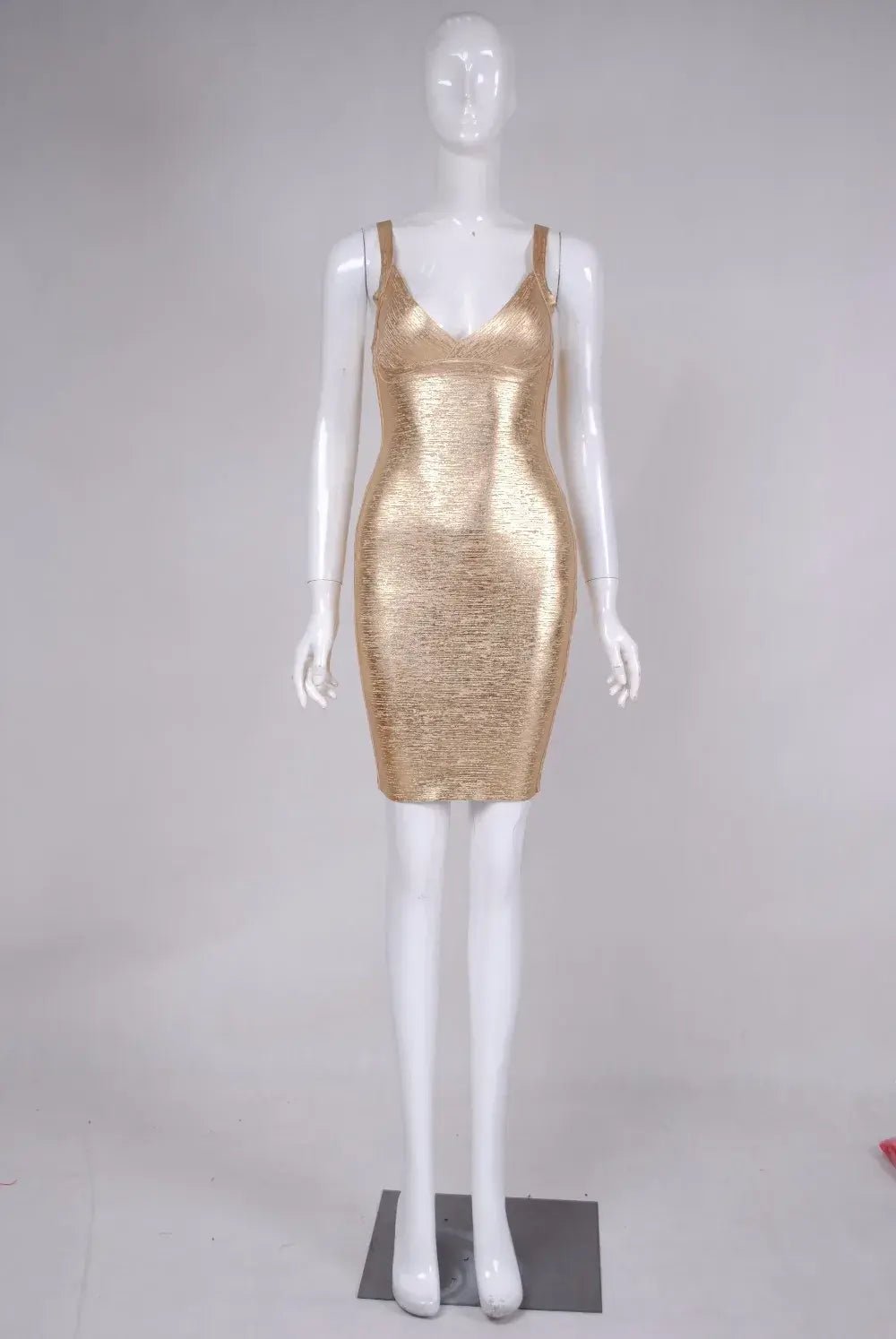 Women Summer Fashion Sexy V Neck Bronzing Silver Gold Dress 2024 Knitted Elastic Designer Evening Party Club Dress Female