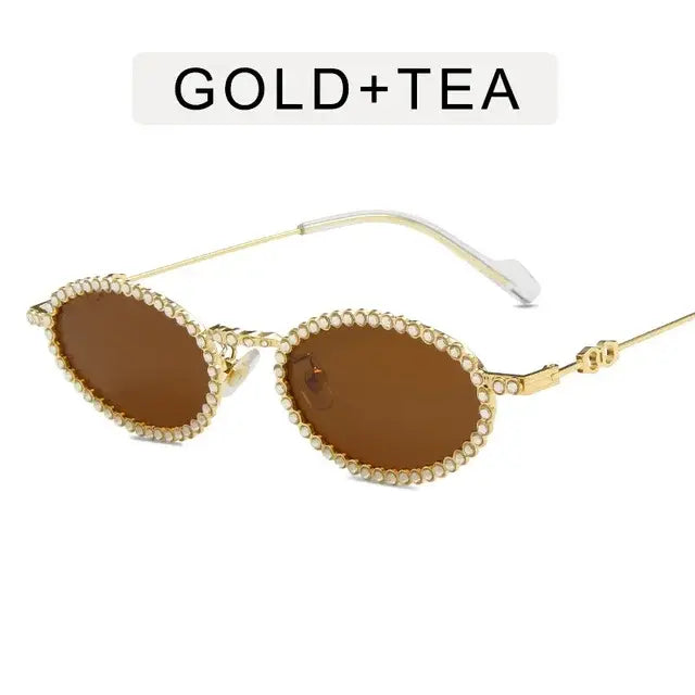 Fashion New Cool Female Full Diamond Oval Frame Sunglasses Female Girls Metal Temple Lady Wear Sun Glasses for Women Girls