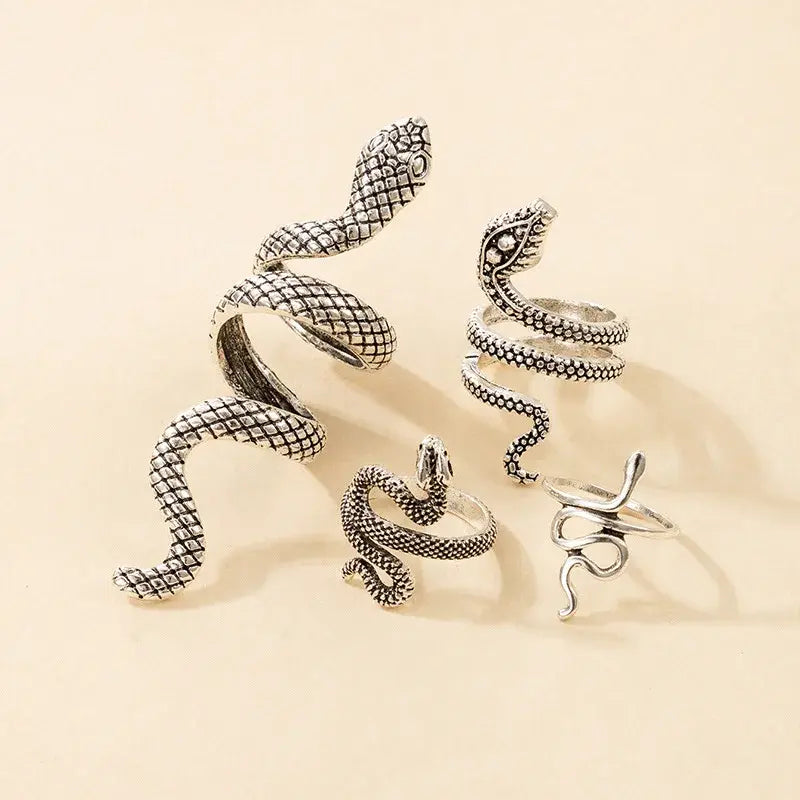 4pcs/set Gothic Snake Knuckle Finger  for Women 2022 New Punk Style Silver Color Metal Animal Ring  Jewelry набор колец