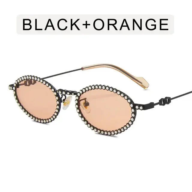 Fashion New Cool Female Full Diamond Oval Frame Sunglasses Female Girls Metal Temple Lady Wear Sun Glasses for Women Girls