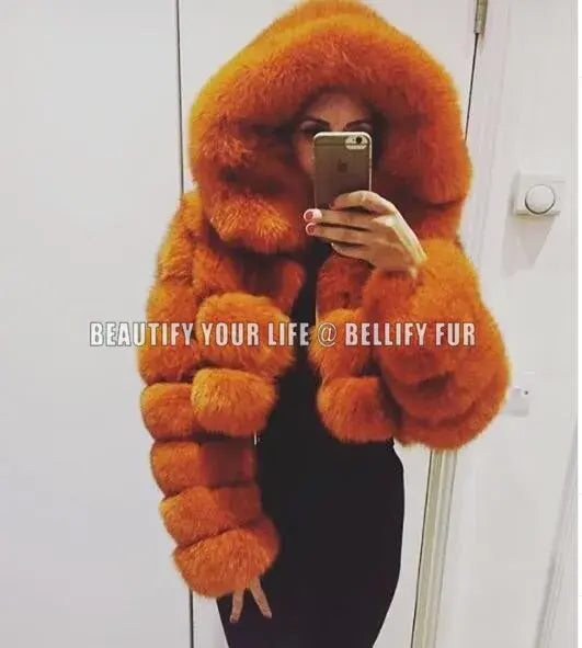 Women Lovely Pink hooded Fashion Jackets Real Big Fur Hooded Cropped Coats