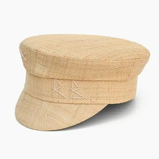 Brand Summer Raffia Straw Hats for Women Beret Letter Military Hat Causal Travel Flat Top Sailor Cap Large Headband Small Caps