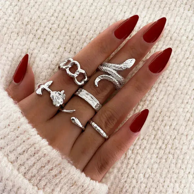 4pcs/set Gothic Snake Knuckle Finger  for Women 2022 New Punk Style Silver Color Metal Animal Ring  Jewelry набор колец