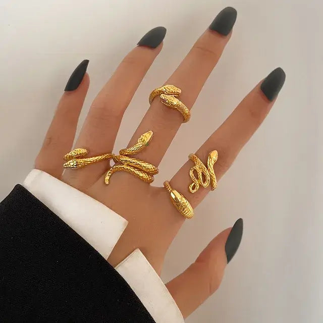 4pcs/set Gothic Snake Knuckle Finger  for Women 2022 New Punk Style Silver Color Metal Animal Ring  Jewelry набор колец