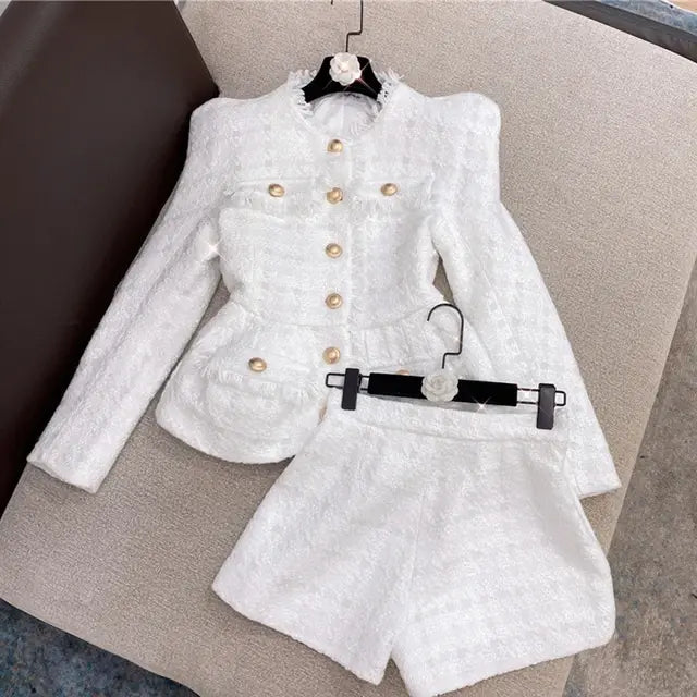 High Quality 2024 Autumn New Tweed 2 Two-Piece Set Sexy O-Neck Long Sleeve Single Breasted Jacket And Pants Club Party Set