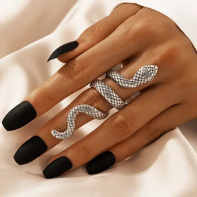 4pcs/set Gothic Snake Knuckle Finger  for Women 2022 New Punk Style Silver Color Metal Animal Ring  Jewelry набор колец