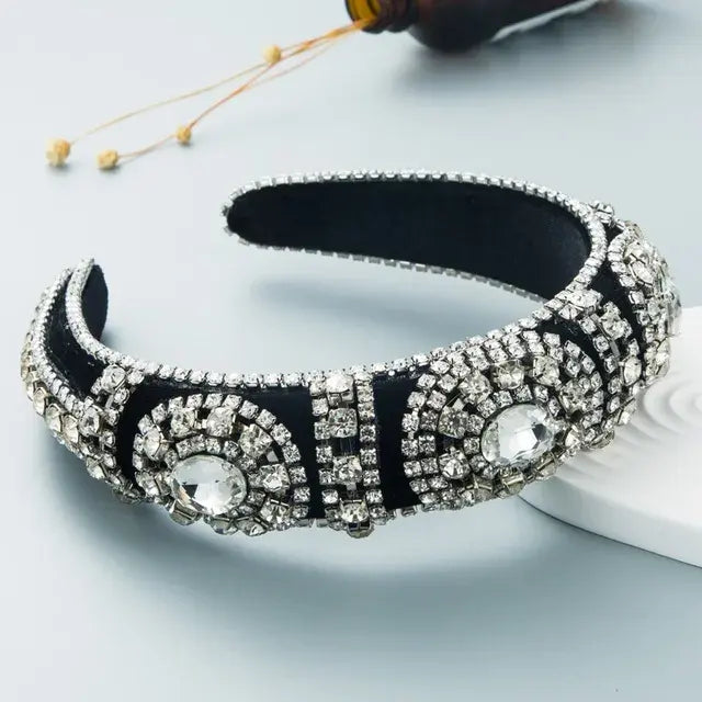 1Pcs Boho Fashion Rhinestone Hair Hoop Shiny Wide Brim Baroque Headband Women's Wedding Headwear Accessories 2022 New