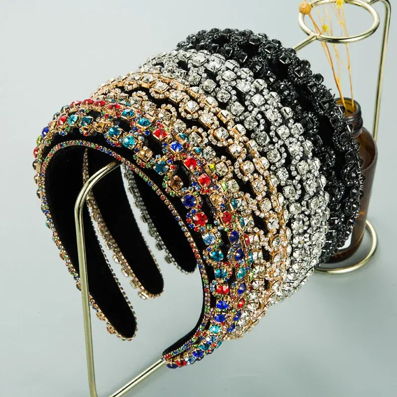 1Pcs Boho Fashion Rhinestone Hair Hoop Shiny Wide Brim Baroque Headband Women's Wedding Headwear Accessories 2022 New