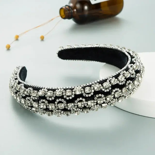 1Pcs Boho Fashion Rhinestone Hair Hoop Shiny Wide Brim Baroque Headband Women's Wedding Headwear Accessories 2022 New