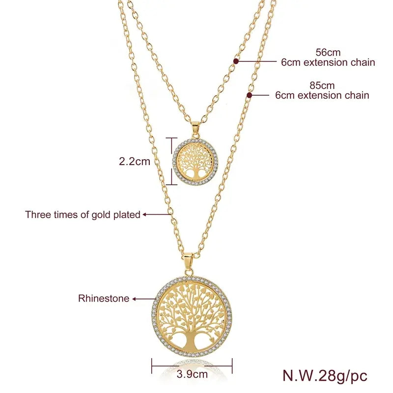 CHICVIE New Round Shape Tree Of Life Layered Necklace Pendants Gold Jewelry Chain Statement Stainless Steel Necklaces SNE180062