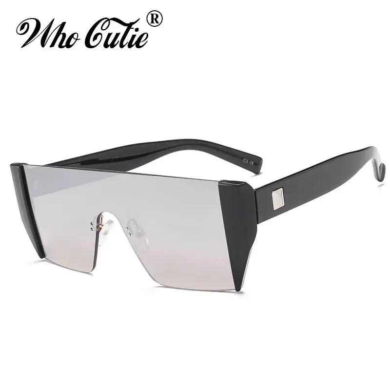 WHO CUTIE 2019 Futuristic One Piece Sunglasses Men Brand Designer Oversized Square Rimless Sun Glasses Black Shades Women OM504