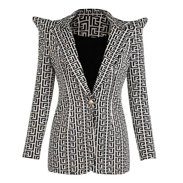 High Quality Geometric Sexy 2 Pieces Sets Jacket and Dress Rayon Bandage Celebrity Maxi Sets Evening Party Sets