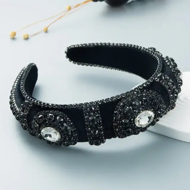 1Pcs Boho Fashion Rhinestone Hair Hoop Shiny Wide Brim Baroque Headband Women's Wedding Headwear Accessories 2022 New