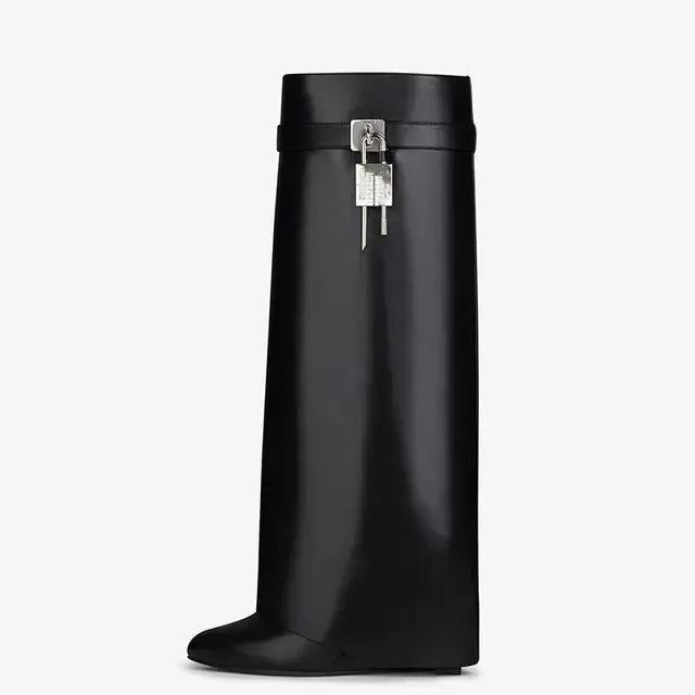 2024 New Fashion Metal Buttons Pants Denim Knee Boots for Women Spring Street Style Thin High Heels Footwear Big Size Shoes 43