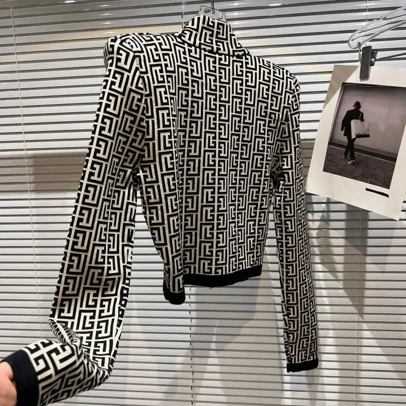 HIGH STREET Newest 2024 Designer Jacket Women's Geometric Jacquard Zip Knitted Jacket