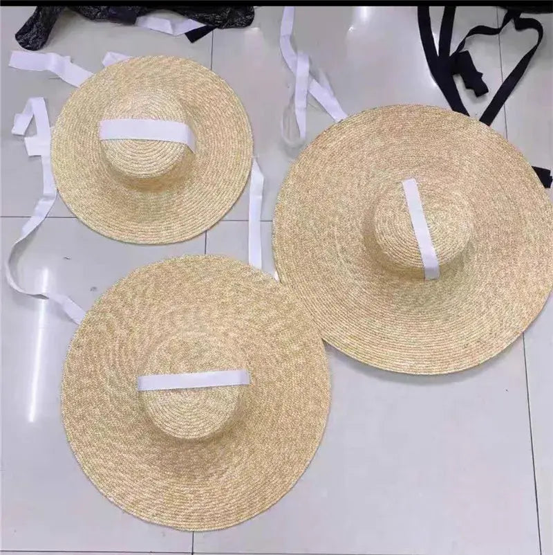 01811-axi summer natural handmade paper Designer style wind brim black leisure beach black ribbon lady fedoras cap  women  hat