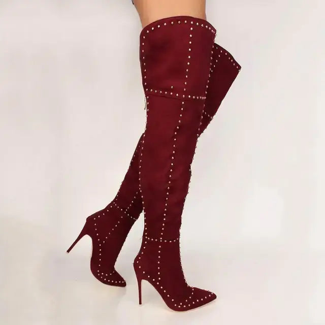 Autumn Winter Women Long Boots Sexy Suede Studded Rivets Over the Knee Thigh High Boots 2020 New Women Shoes Botas Altas Mujer