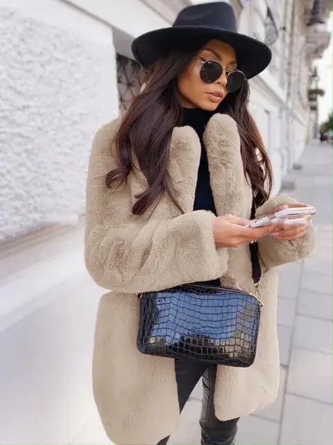 Women Purple Long Sleeve Lapel Winter Coat 2022 New Fashion Temperament Office LadyWhite Fur Jackets Clothing Red