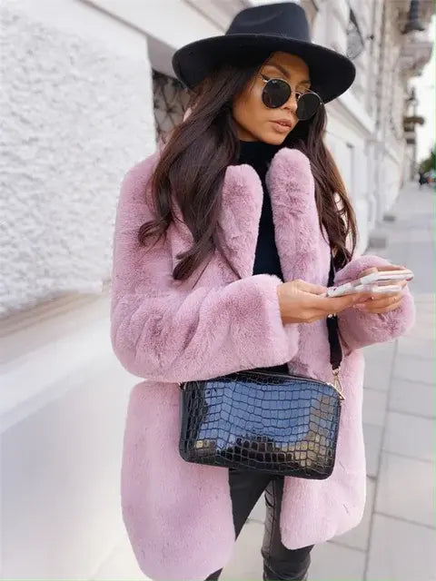 Women Purple Long Sleeve Lapel Winter Coat 2022 New Fashion Temperament Office LadyWhite Fur Jackets Clothing Red