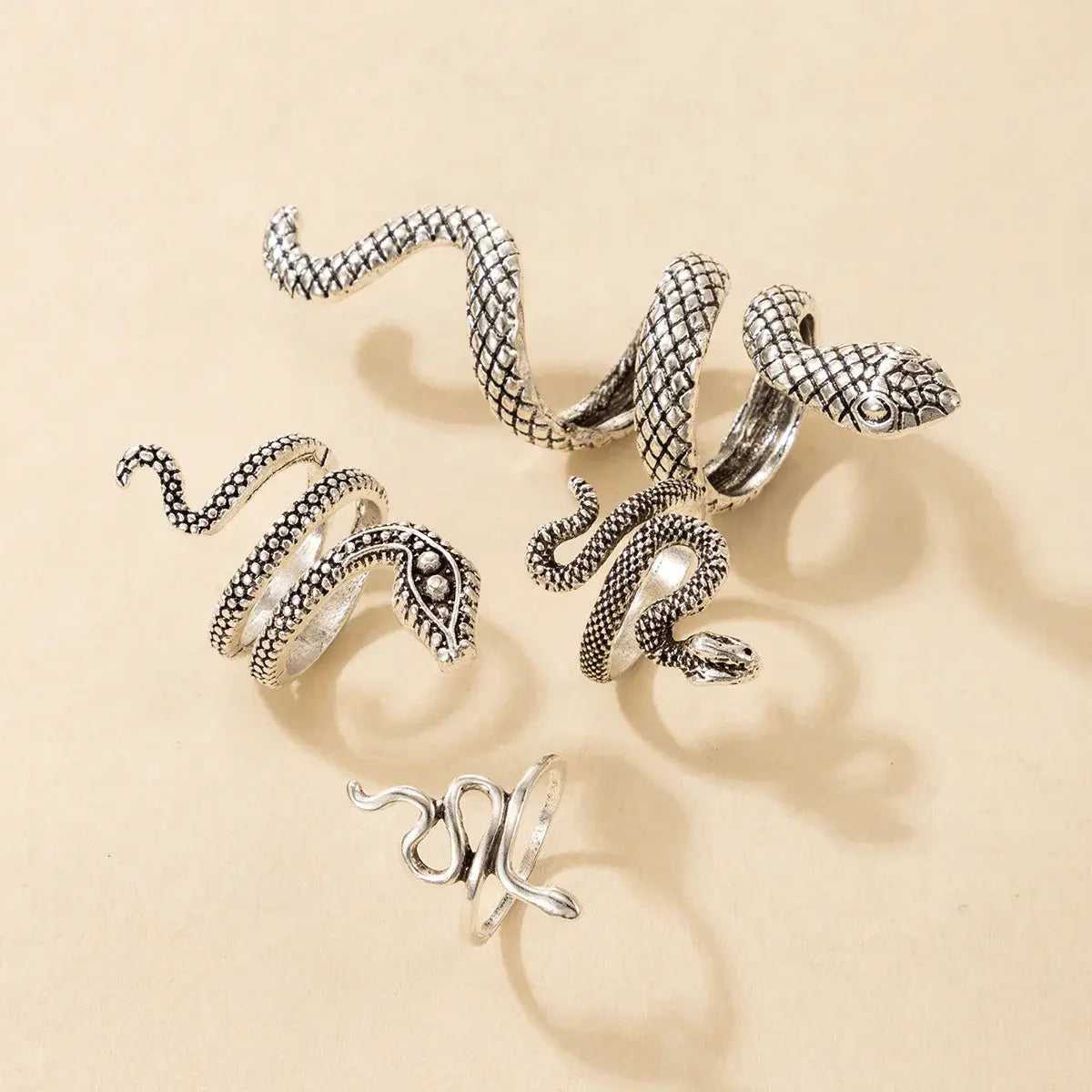 4pcs/set Gothic Snake Knuckle Finger  for Women 2022 New Punk Style Silver Color Metal Animal Ring  Jewelry набор колец