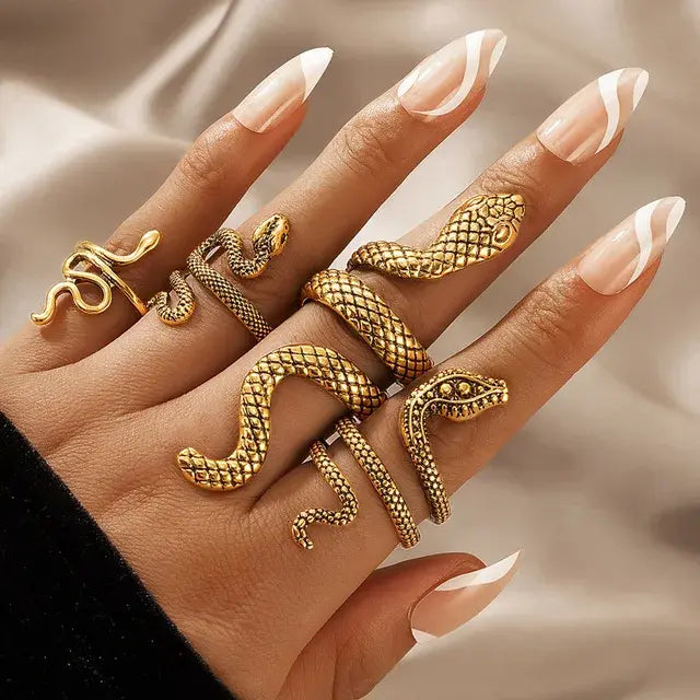 4pcs/set Gothic Snake Knuckle Finger  for Women 2022 New Punk Style Silver Color Metal Animal Ring  Jewelry набор колец