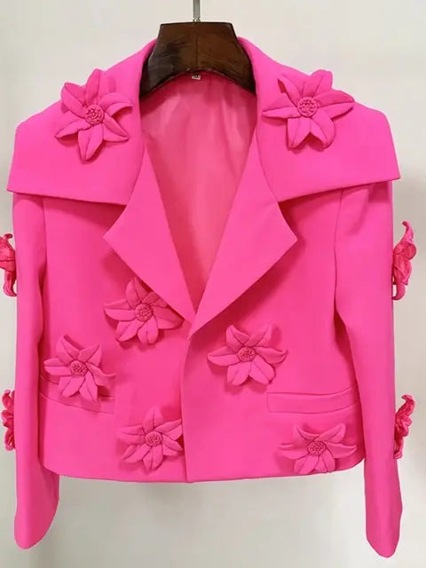 Modphy 2023 New Fashion Women Sexy Floral Embellished Blazer Set Flowers Design Two Piece Set Party Jacket Miniskirt Suit