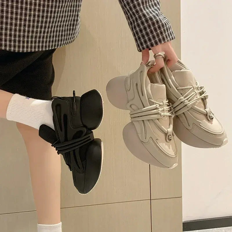 Women Sneakers Genuine leather Platform Sneakers Women Casual Shoes Chunky Sneaker 6CM Increase Designer Thick Sole Dad Shoes