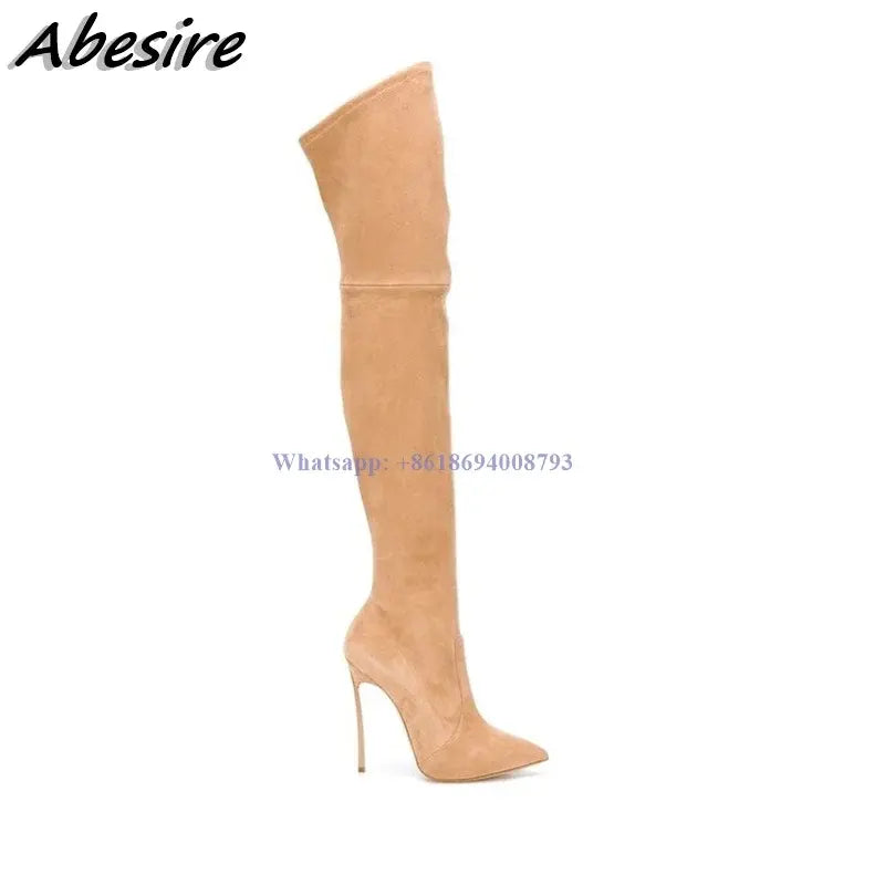 New Long Solid Thigh High Boots Side Zip Solid Stilettos High Heel Pointed Toe Women Over The Knee Boots Shoes botas de mujer