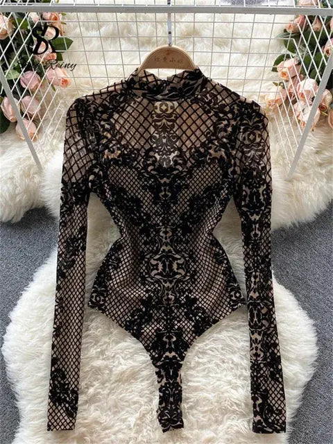 SINGREINY Women Sexy Backless Rompers Fashion Korean Bodycon Jumpsuits 2022 New Summer Chic Streetwear Flocking Slim Bodysuit