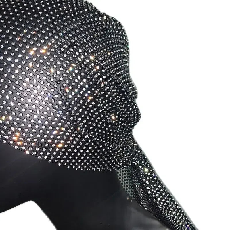 FestivalQueen Shiny Diamonds See Through Fishnet Headscarf Hollow Out Glitter Rhinestone Black Head Top Nightclub Party Fashion